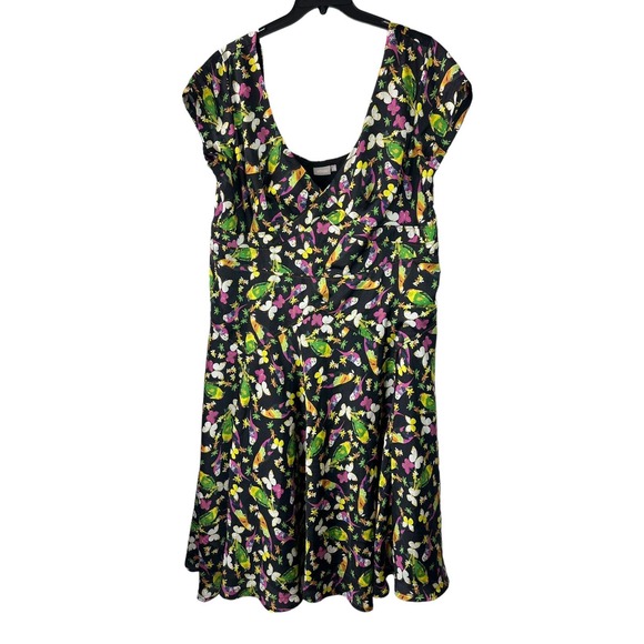 Eshakti Floral Butterfly Bird Dress V-Neck Cap Sleeve A-Line Plus Size 3X 26W - Picture 2 of 16